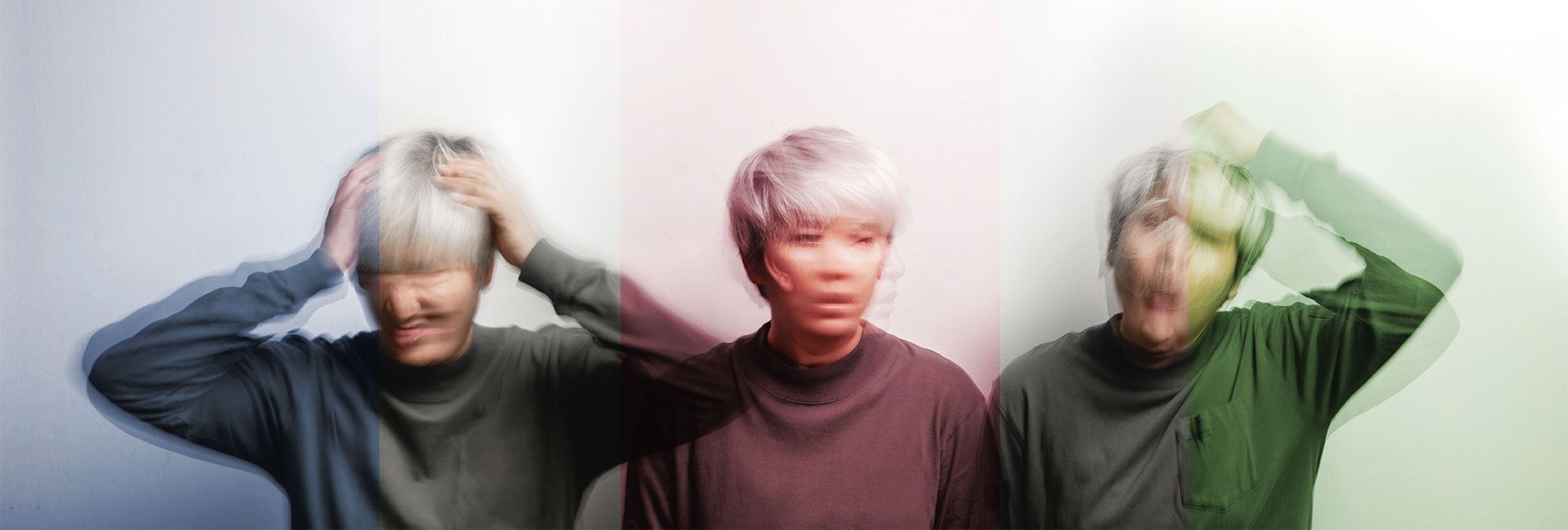 Motion blurred photo of bipolar disorder and different emotions