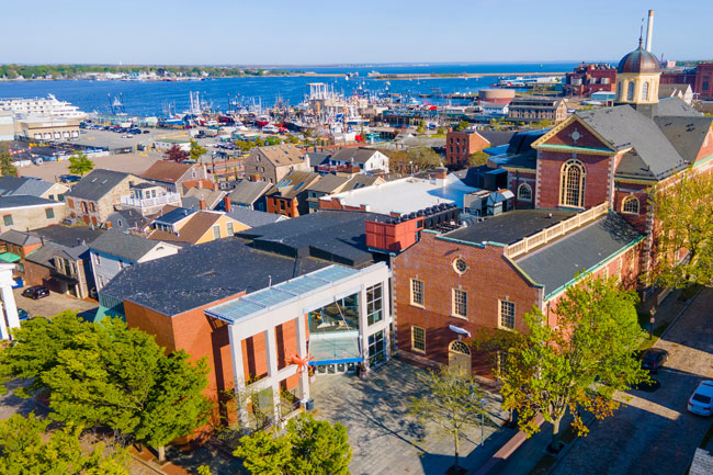 Aerial view of the Whaling National Historical Park in downtown New Bedford
